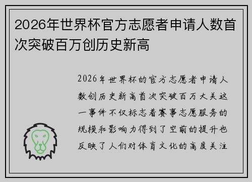2026年世界杯官方志愿者申请人数首次突破百万创历史新高 2026年世界杯官方志愿者申请人数首次突破百万创历史新高